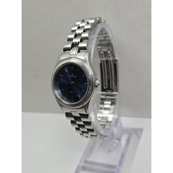 Womens Dugena WR 50 1907 Blue Sunburst Dial Silver Tone Quartz Watch New Battery main image 4